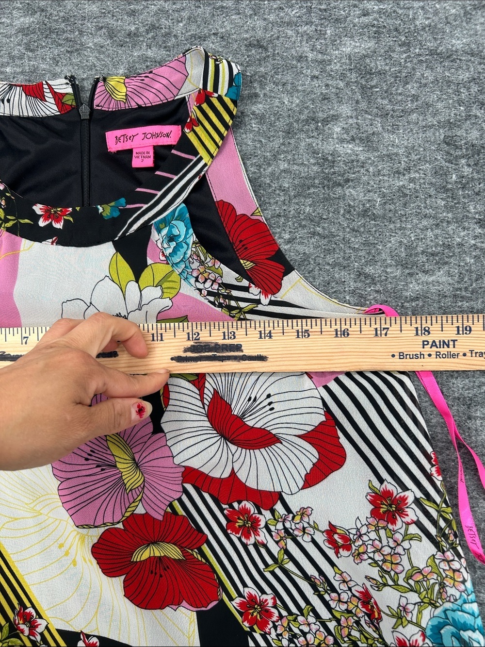 Betsey Johnson Multicolor Floral & Stripe Dress - Pink, Black, Turquoise Size 2 - Picture 9 of 11